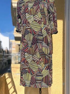 Multicolor Striped Geometric Midi Dress - Women